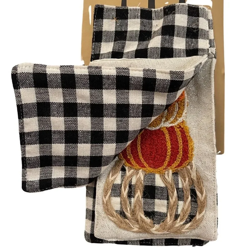 Nicole Miller Pumpkin Gourd Crewel Embroidered Utensil Holders Set of 4 NWT